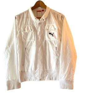 Puma Vintage Jacket Womens Large Windbreaker White Zip Up Athleisure